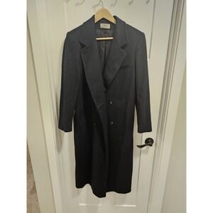 A.S. II Womens Trench Coat Wool Blend Black P2P 20" S2S 22" 48"long